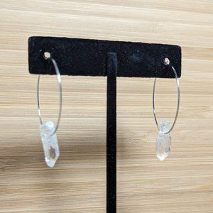 Silver Color Hoop Earrings White Crystal Raw Drop Boho Fashion Jewelry Energy